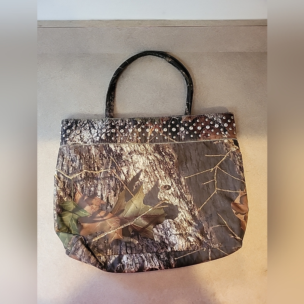 Women's Camo Handbag Purse With Rhinestones 16 x 12
